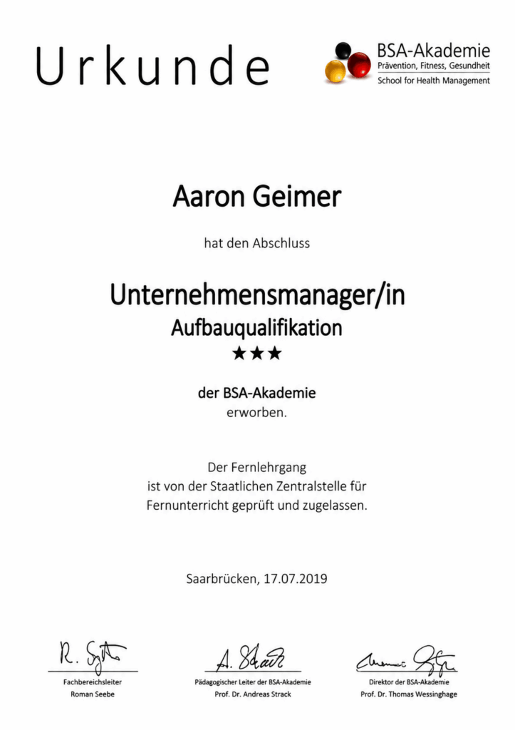 Zertifikat Unternehmensmanager