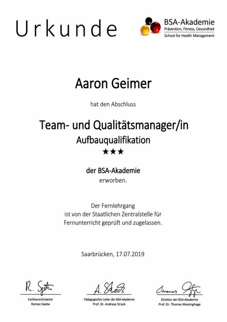 Zertifikat Team- und Qualitätsmanager